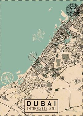 Dubai City Map Vintage