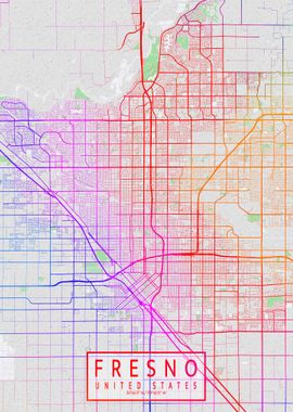 Fresno City Map Colorful