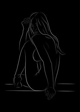Nude Girl Boobs Line Art' Poster, picture, metal print, paint by