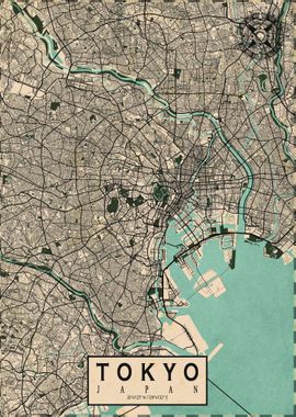 Tokyo City Map Vintage