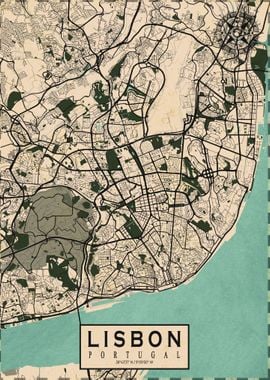 Lisbon City Map Vintage