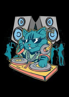 EDM Techno Party Cat DJ