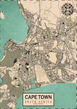 Cape Town City Map Vintage