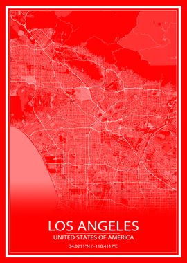 LA Red and White Map