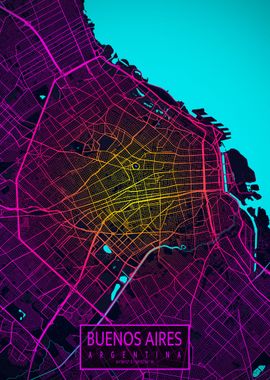 Buenos Aires City Map Neon