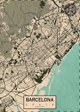 Barcelona City Map Vintage