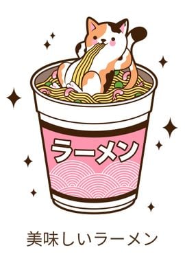 Funny Cat eating Ramen