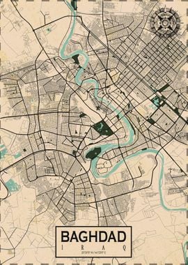 Baghdad City map Vintage