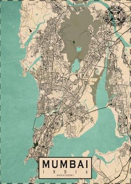 Mumbai City Map Vintage