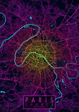 Paris City Map Neon