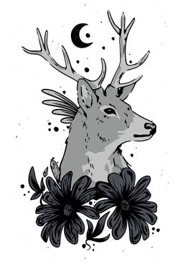 Deer Animal with Flowers