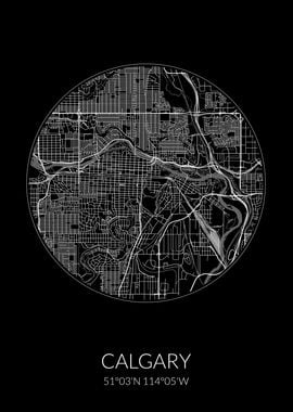 Calgary City Map Black