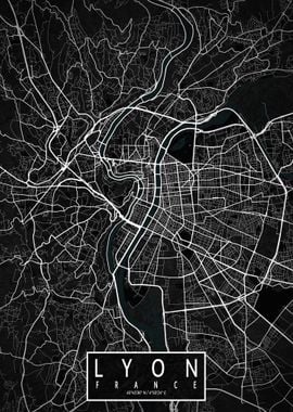 Lyon City Map Dark