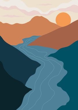 Sun mountain river poster