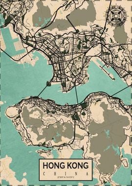 Hong Kong City Map Vintage