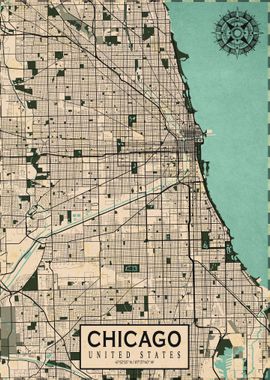 Chicago City Map Vintage