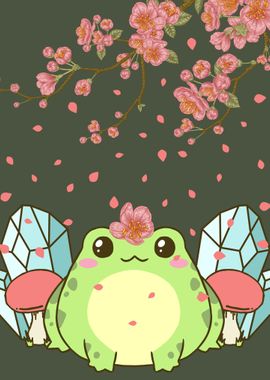 Cottagecore Kawaii Frog' Poster, picture, metal print, paint by