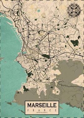 Marseille City Map Vintage