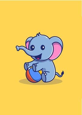 Cute Elephant Playing Ball