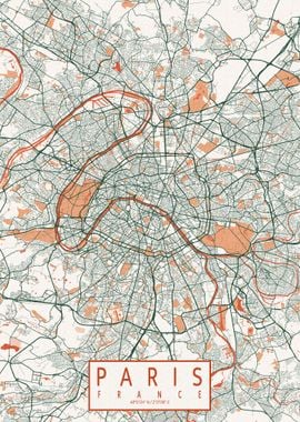 Paris City Map Bohemian