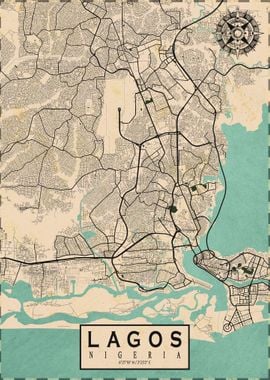 Lagos City Map Vintage