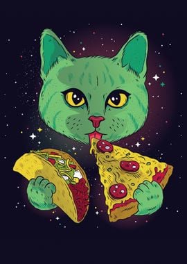 Space Cat eating Pizza