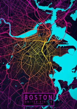 Boston City Map Neon