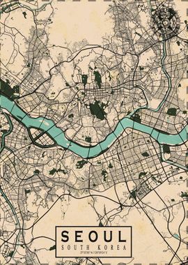 Seoul City Map Vintage