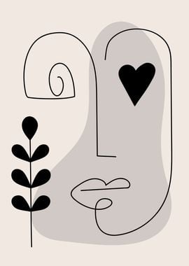 Large face floral line art