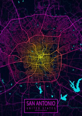 San Antonio City Map Neon