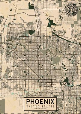 Phoenix City Map Vintage