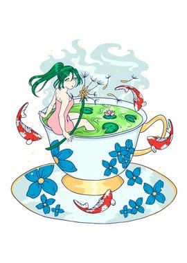 Anime girl in tea cup