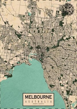 Melbourne City Map Vintage