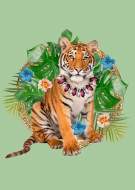 Tiger Animal with Flowers