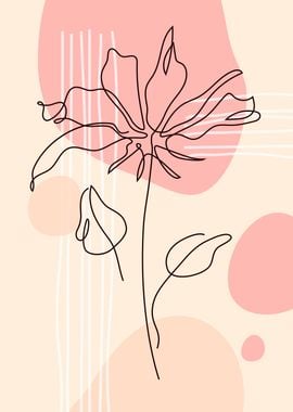 One Line art Pink flower