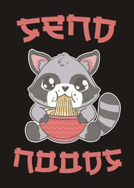 Cute Raccoon eating ramen