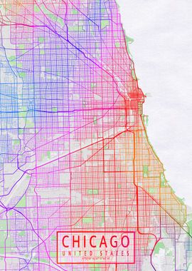 Chicago City Map Colorful