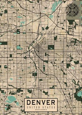 Denver City Map Vintage