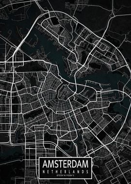 Amsterdam City Map Dark