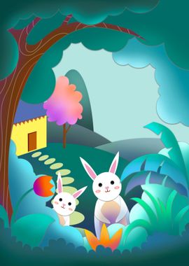 Cute Rabbits in the Forest