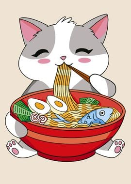 Funny Japanese Ramen Cat