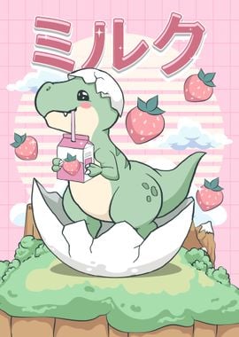 Cute Little Dino Loves Milk - Cute Dinosaur - Sticker