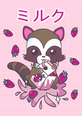 Raccoon Strawberry Milk