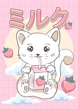 Kawaii Cat Strawberry Milk