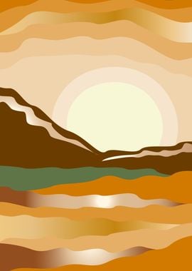 Sunset river mountain art