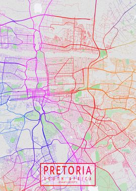 Pretoria City Map Colorful