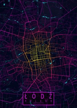 Lodz City Map Neon