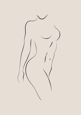 Nude woman body line art