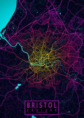 Bristol City Map Neon