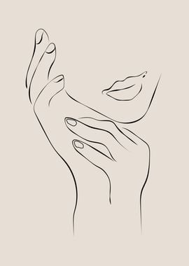 Woman face pose line art